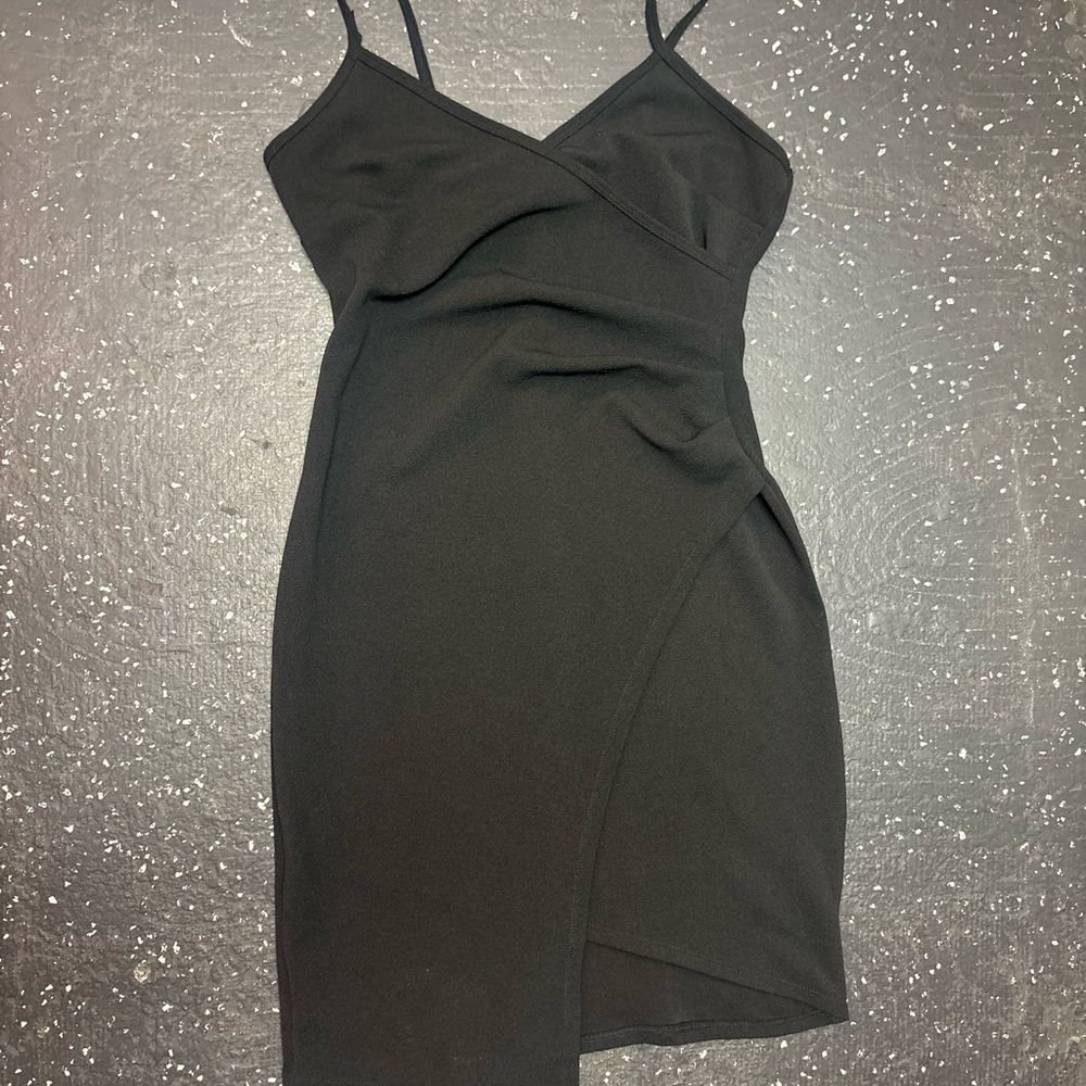 Crave Fame Black Asymmetrical Mini Slip Dress